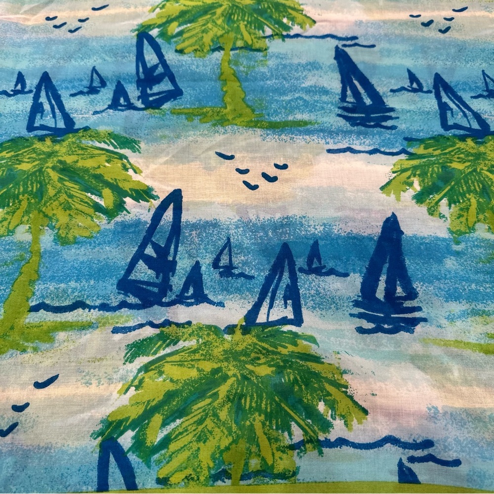 Coach Beach Scene with Sailboats Blue and Green Scarf, NWT